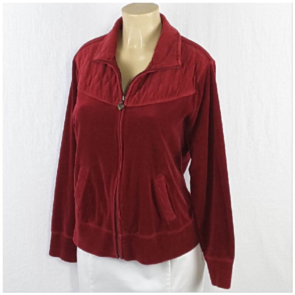 THREE HEARTS, Zip Front Velour Jacket, size Large - Picture 4 of 8